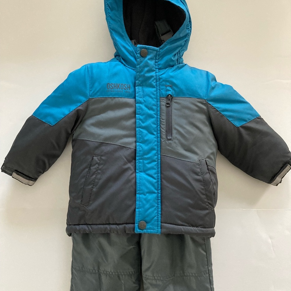 OshKosh B'gosh Blue and Charcoal Hooded Jacket and snow bib